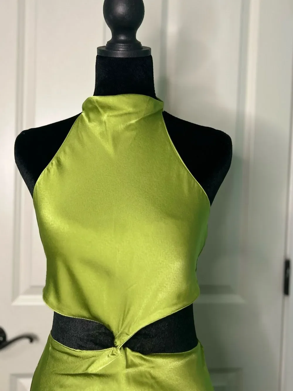 Edit by Nine Satin Halter Cutout Twist Front Maxi Dress Green - Picture 3 of 14